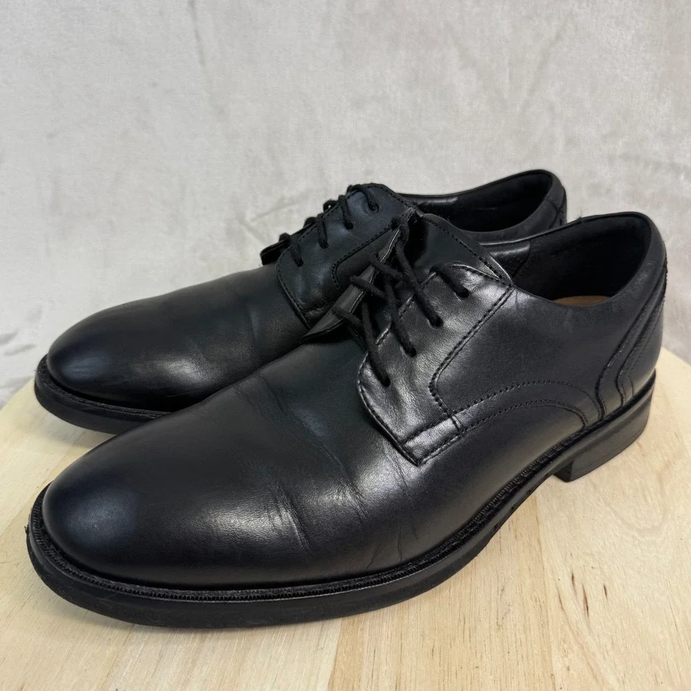CLARKS COLLECTION Men's Shoes Sz 9M Black Leather Plain-Toe Derby Oxford Lace-Up
